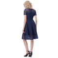 Belle Poque Retro Vintage Kurzarm Rundhals Kontrast Lace Party Kleid Frauen Marine Blau Kleid BP000286-1